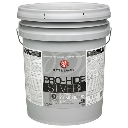 Pratt & Lambert ProHide Silver 5000 Z5500 Interior Paint, SemiGloss, Pro White, 5 gal 0000Z5589-20